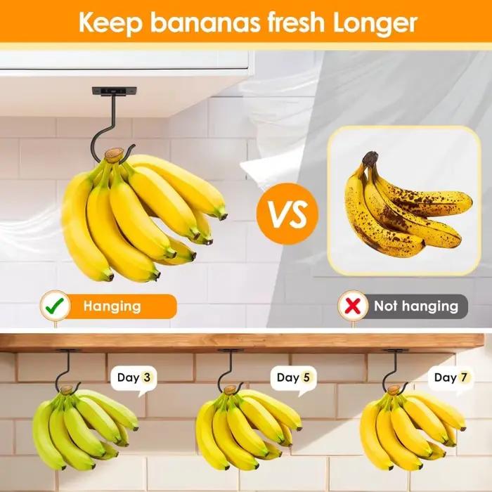 1-2 crochets à bananes autocollants, support à bananes pliable sous l'armoire, crochet à bananes en métal noir sous le comptoir, permet de maintenir la banane en sécurité