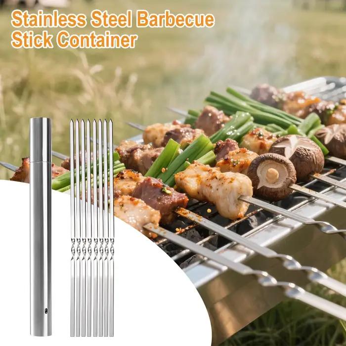 Brochettes en métal pour grillades à Kabobs 50 pièces 28cm brochettes à Kabob plat BBQ brochette de Barbecue ensemble réutilisable avec Tube de rangement Portable