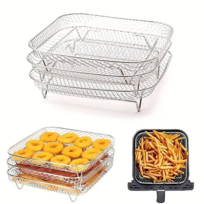 Ensemble d'accessoires pour friteuse à air en acier inoxydable 3 pièces - Grille carrée pour frites et grillades pour