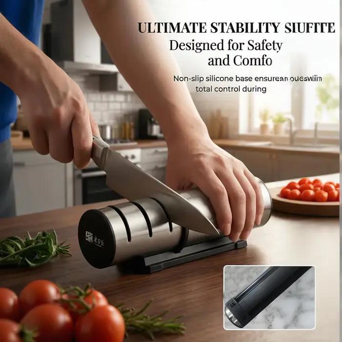 Aiguiseur de couteaux professionnel avec double fente diamant et céramique pour restaurer rapidement la tranchante des couteaux de cuisine occasions spéciales