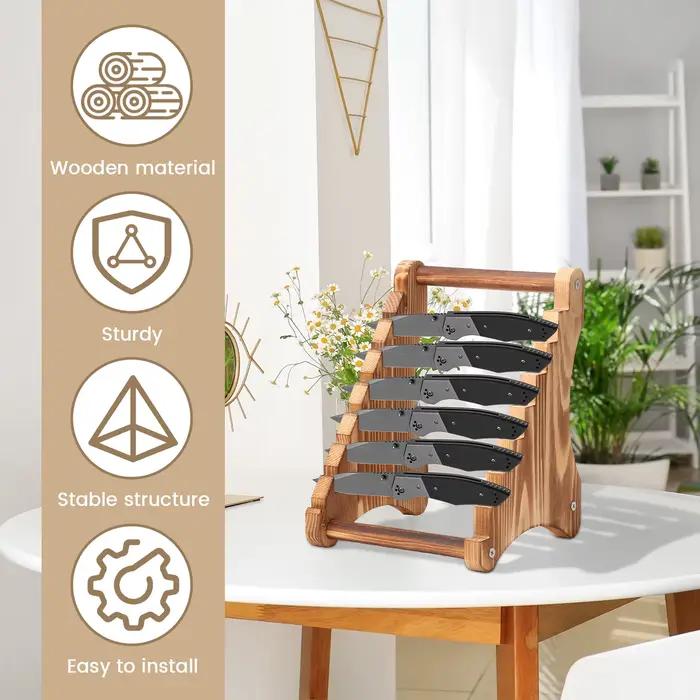 Support de couteaux en bois à 7 niveaux, 1 pièce, support de rangement, présentoir de couteaux, support de couteaux de cuisine Stable avec vis pour accessoires de cuisine