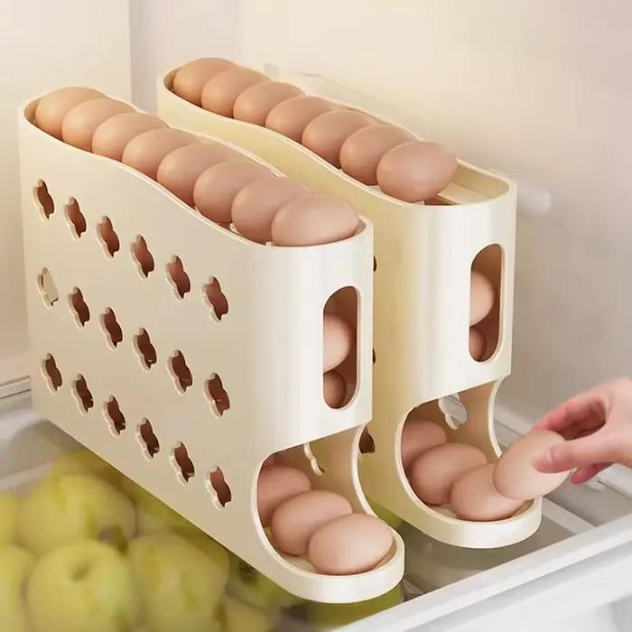 Conteneur de rangement pour œufs à 3 niveaux sur roulettes pour réfrigérateur