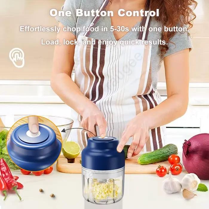 Hachoir d'ail électrique mini multifonction sans fil pour hacher ail, oignon, noix, viande et légumes facile à nettoyer pour cuisine, camping et barbecue