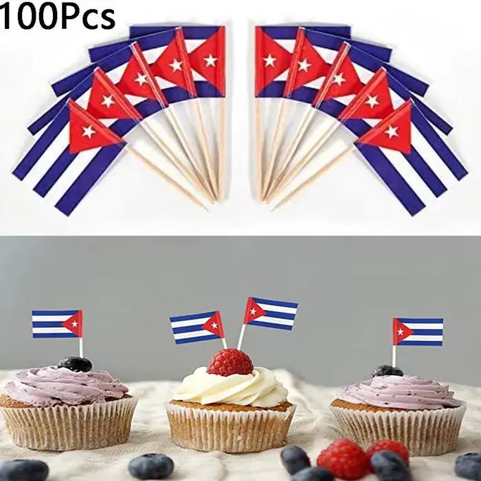 Ornement de Cocktail, décorations de desserts, fournitures de réception de mariage, drapeaux cubains, cure-dents, drapeau, décoration de gâteau, décoration de Cupcake
