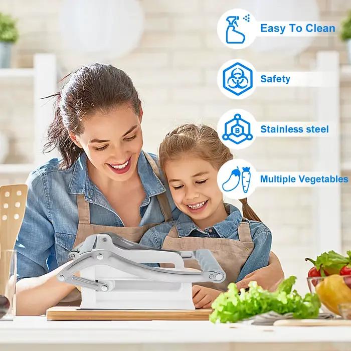 Trancheuse de pommes de terre pressée à la main en acier inoxydable avec lames interchangeables pour frites maison croustillantes et uniformes pour usage domestique et cadeau pour amateurs de cuisine
