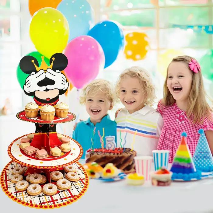 Support à cupcakes 3 niveaux Crown Mouse, support à dessert en carton rouge et noir à carreaux, support de présentation de cupcakes jetable pour enfants