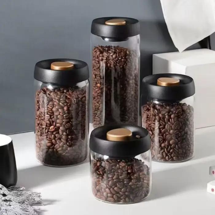 Boîtes à café sous vide avec couvercles hermétiques pour café, pots Mason en verre borosilicate, Kit de scellage sous vide pour thé, grains, sucre