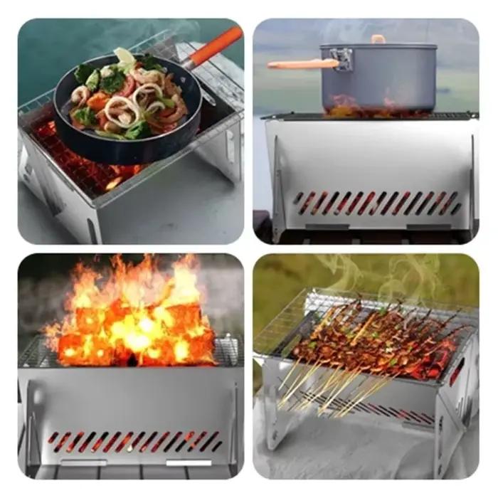Barbecue à charbon de bois pliant pour camping et randonnée, facile à assembler et à nettoyer, idéal pour les repas en plein air et les événements familiaux