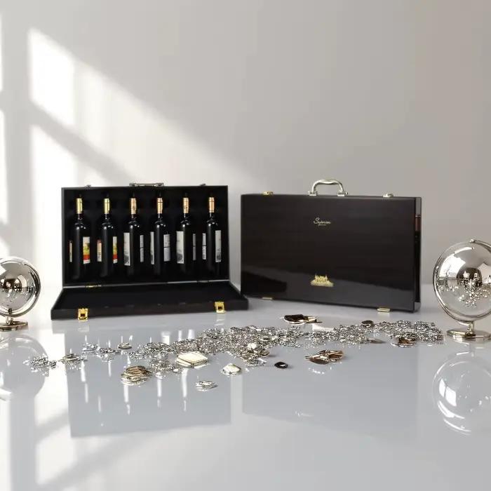 Mallette de transport portative de qualité supérieure pour 6 bouteilles, emballage rouge en bois, rangement élégant et boîte-cadeau pour vin ou liqueur