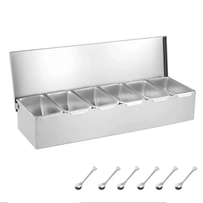Boîte de rangement créative pour épices avec couvercle, 2/3/4/5/6 compartiments, récipient à épices et assaisonnements avec cuillère, support à épices de cuisine en acier inoxydable