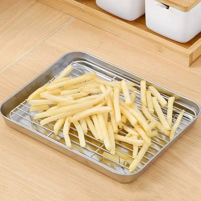 Plaque de cuisson en acier inoxydable avec grille pour gâteaux, barbecue, four, brownies, outil de cuisson et de grillade pour occasions spéciales et cadeaux d'anniversaire