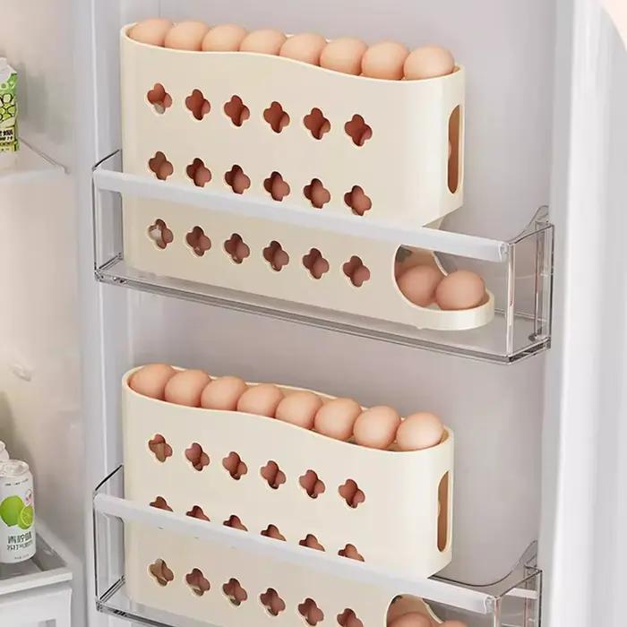 Conteneur de rangement pour œufs à 3 niveaux sur roulettes pour réfrigérateur
