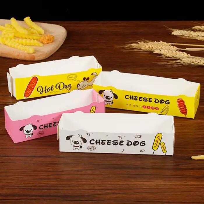 Lot de 100 boîtes à hot-dogs, boîtes à saucisses, boîtes à snacks, boîtes à nourriture jetables, plateaux de service pour fêtes, boîtes à emporter pour la restauration