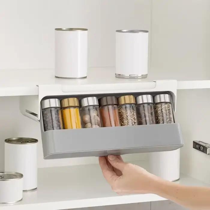 Support de rangement de bouteilles d'assaisonnement de cuisine, étagère à épices auto-adhésive murale sous étagère, organisateur d'épices, support de rangement de cuisine