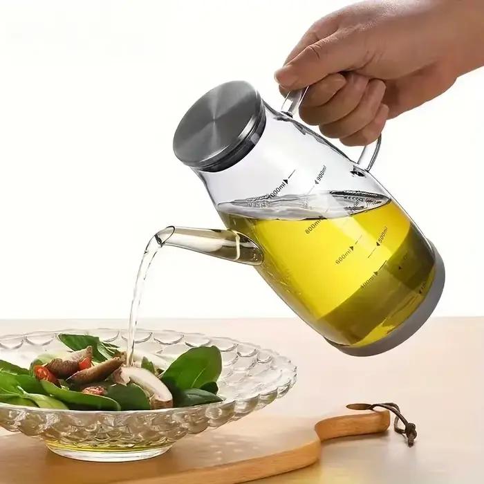 Bouteille de 600/800/1000ml avec bec sans goutte, Pot d'huile en verre de cuisine, distributeur d'huile anti-fuite de grande capacité