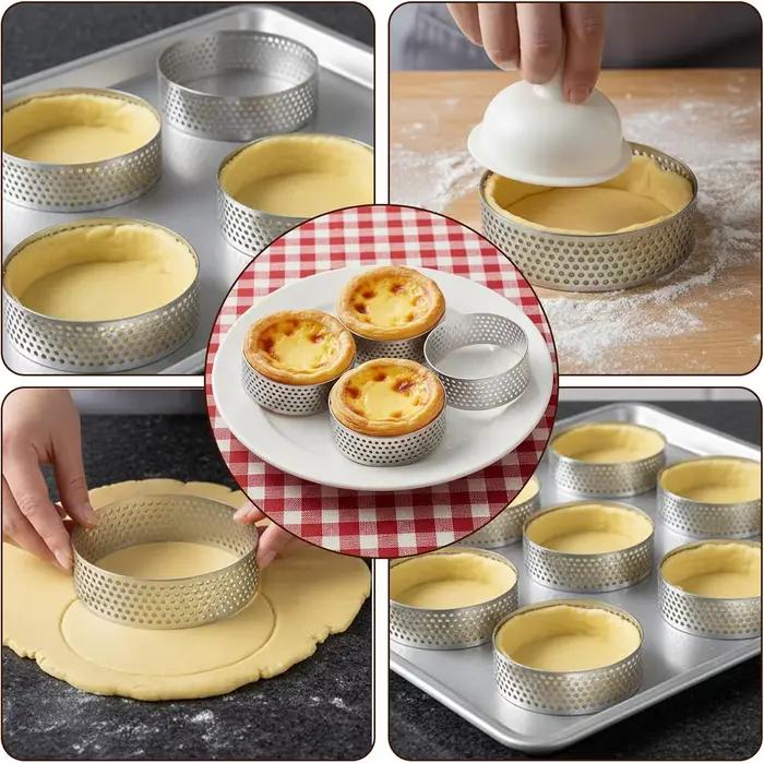 Ensemble de 12 Cercles à Tarte Ronds en Acier Inoxydable - Moules Perforés pour Mousses et Desserts, Emporte-pièces, Moules à Tarte aux Fruits
