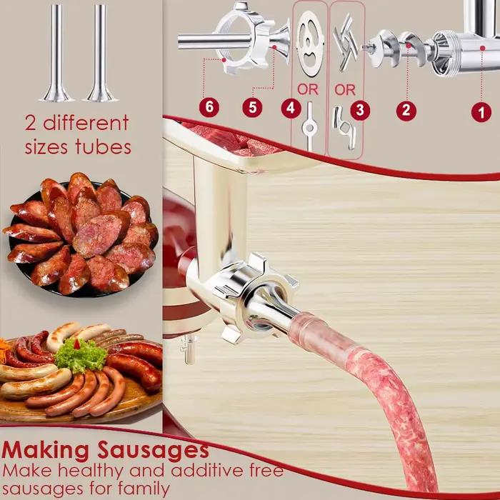 Accessoires de hachoir alimentaire en métal pour tous les mélangeurs sur socle KitchenAid, hachoir à viande, poussoir à saucisses (mélangeur Kitchenaid non inclus)