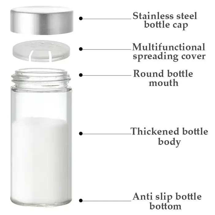 Bocal d'assaisonnement en verre avec couvercle en acier inoxydable, bouteille de stockage d'essence jetable, pot à épices de camping, sel Belle, cuisine, 3 pièces