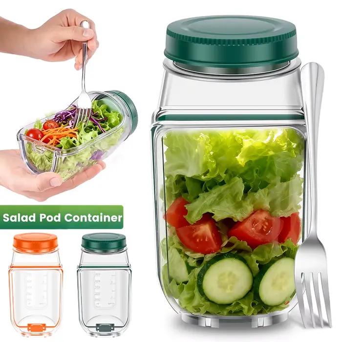 Bocaux à salade en plastique avec couvercle à ouverture latérale et fourchette en acier inoxydable – Contenant vertical pour légumes et fruits