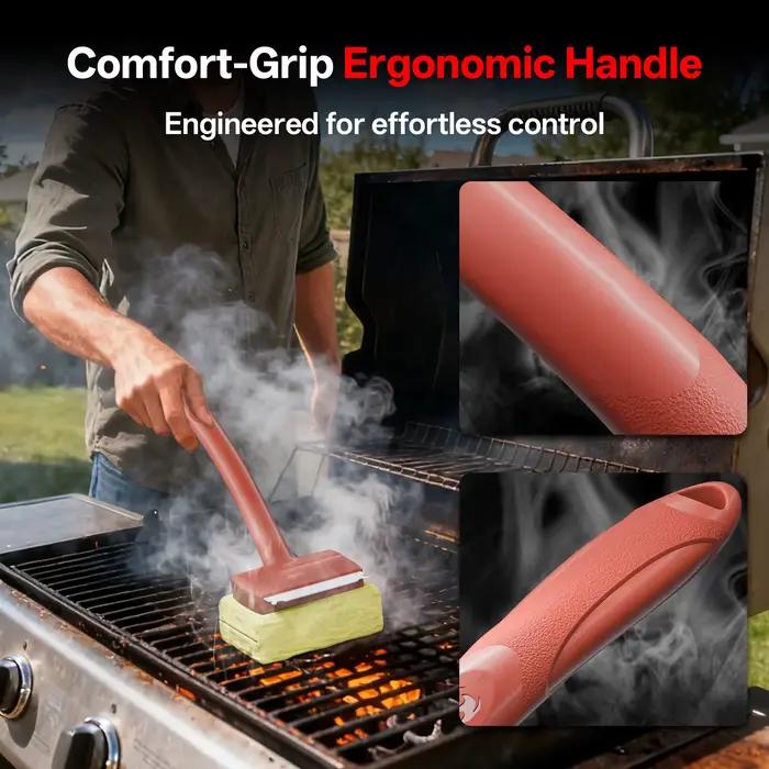 Brosse de nettoyage pour grillades à la vapeur, sans poils, avec raclette, résistante à la chaleur, sûre pour tous types de grils, sans rayures, sans poils.
