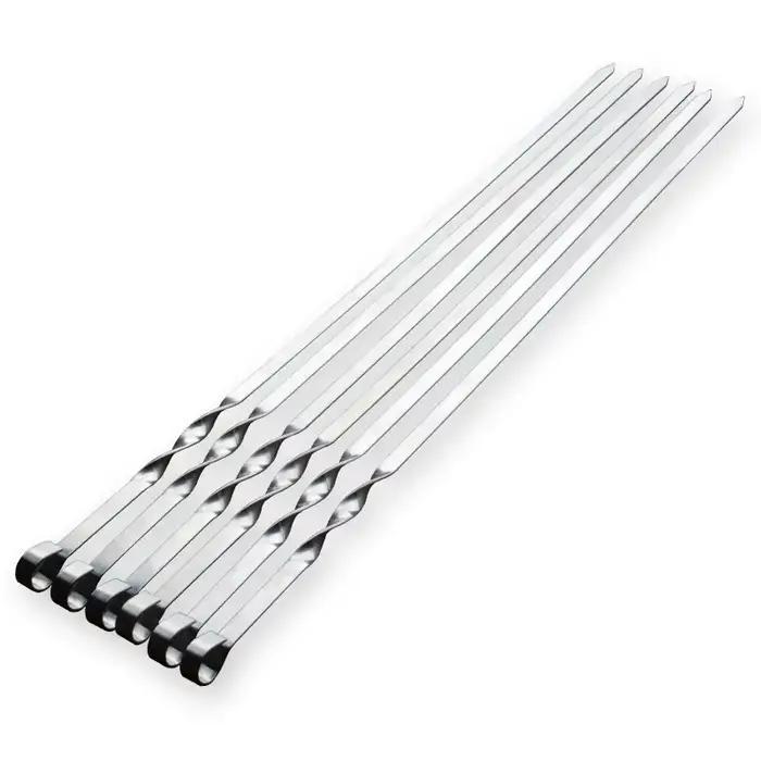 Bâtons de gril en acier inoxydable pour barbecues extérieurs avec poignée en bois de hêtre naturel pour brochettes plates et longues occasions spéciales pique-niques et repas en plein air