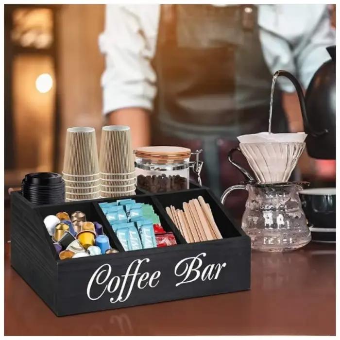 Boîte de rangement de café en bois, 1 pièce, organisateur d'épices de comptoir, armoire de Bar à café polyvalente, boîte de rangement de comptoir de cuisine