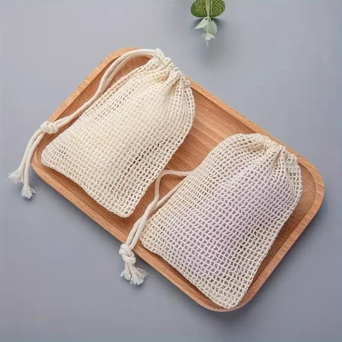 Sacs économiseurs de savon biodégradables pour nettoyage du visage, rasage et voyage en gris clair et vert clair