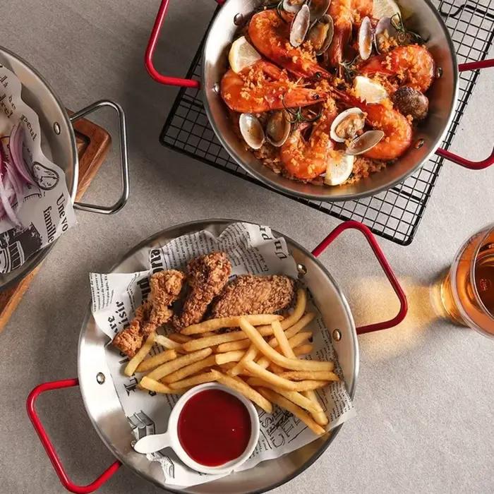 Pot de fruits de mer épais en acier inoxydable, poêle Paella Anti-brûlure, assiette à Pizza aux fruits pour pique-nique Camping fournitures de cuisine 1 pièce