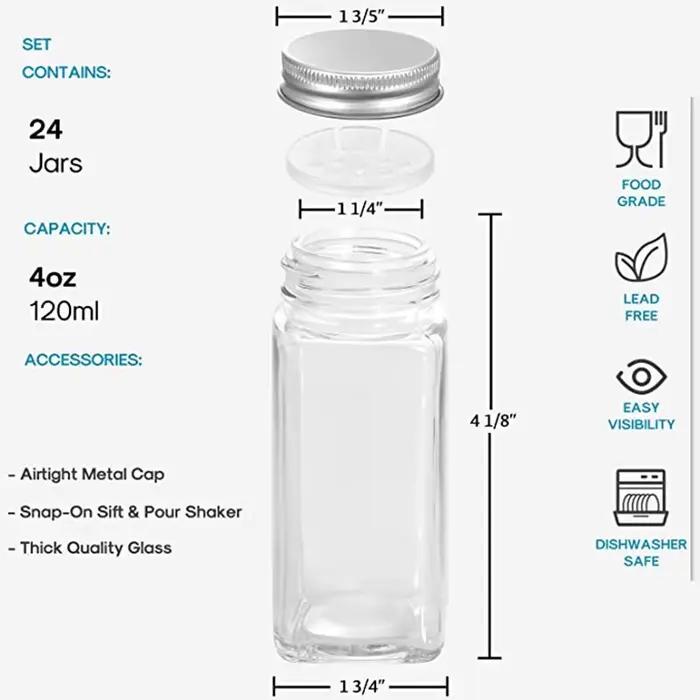 Bouteilles d'épices en verre avec 20 étiquettes à épices, bouchons shaker et bouchons métalliques scellés, comprend un entonnoir pliable en silicone, 12 sept bouteilles