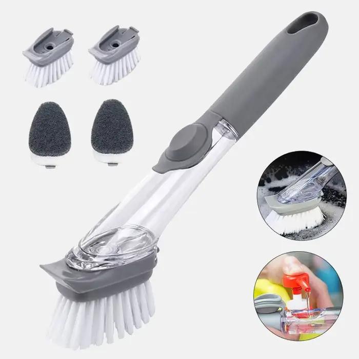 Brosse de lavage de vaisselle avec distributeur de liquide, éponge de lavage de cuisine multifonction, nettoyeur paresseux, outils de support 007