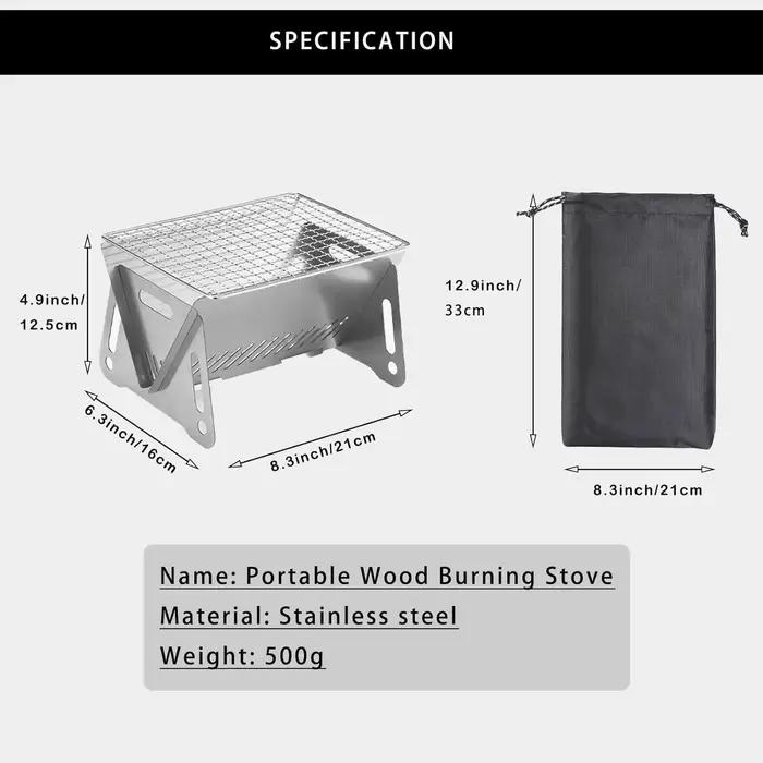 Poêle de randonnée pliant en acier inoxydable, gril à charbon de bois pour barbecue, poêle de camping pour randonnée pique-nique jardin cuisine arrière-cour