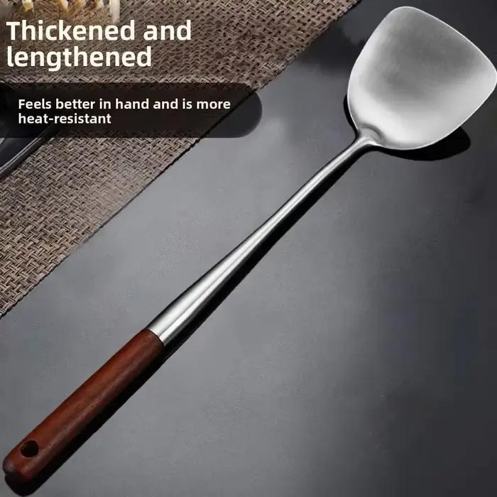 Spatule à poisson en acier inoxydable, poêle à œufs, cuillère antiadhésive, Long manche en bois, pelle plate fendue pour Steak, outil de cuisine
