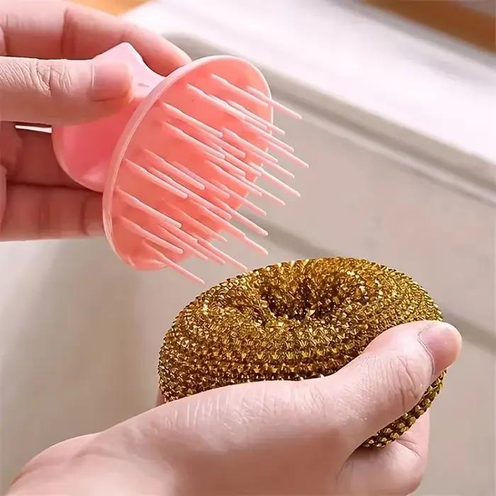 Brosse de nettoyage de fer avec poignée, brosse métallique pour nettoyer le Pot de poêle en fer, brosse de nettoyage de bol de vaisselle avec poignée, couleur aléatoire 1 pièce
