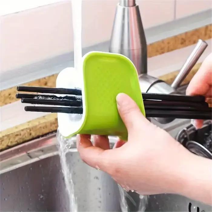 Brosse de Nettoyage Double Face en Forme de U Plastique Bleu Idéale pour Fourchettes Cuillères Baguettes Cuisine Occasions Spéciales