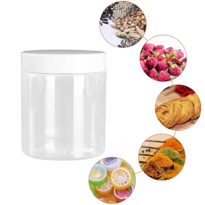 Pot en plastique transparent de 250ml avec couvercle blanc, pots de stockage de grains de bonbons, bouteille d'échantillon de crème cosmétique pour le visage, conteneurs alimentaires de cuisine, 12 pi