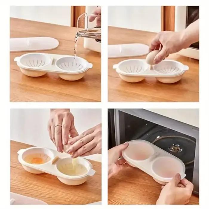 Cuiseur à œufs au micro-ondes, Double couche avec couvercle, fond antiadhésif, moule à œufs à ressort chaud, outils de cuisine, 1/2 pièces