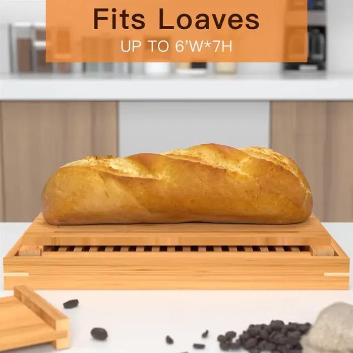 Trancheuse à pain en bois de bambou AA81 pour découpe de pain maison, toast, gâteau, bagel et sandwich occasionnels et spéciaux