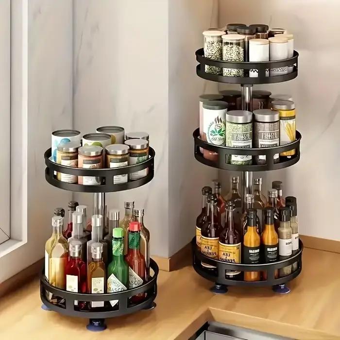Multi-usages 360 °   Boîte de rangement rotative, gain de place, comptoir antidérapant, vaisselle de cuisine, cosmétiques, boîte de rangement d'épices