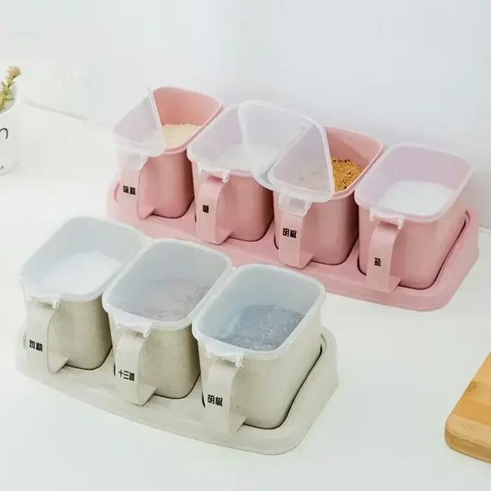 Boîte transparente de stockage de pots de bouteille de condiments de cuisine de PP pour l'assaisonnement de paille de blé, d'épices de poivre, d'assaisonnement de sel