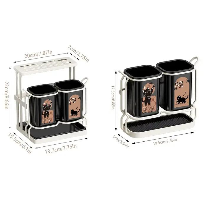 Organisateur d'ustensiles de cuisine et de couteaux en acier au carbone support de rangement 2-en-1 pour comptoir et montage mural blanc et noir multifonctionnel hygiène durable