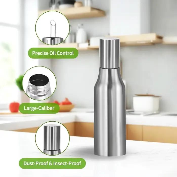 Bouteille distributrice d'huile en acier inoxydable, carafe d'huile d'olive anti-fuite pour une cuisine, une huile d'olive et des liquides de cuisine