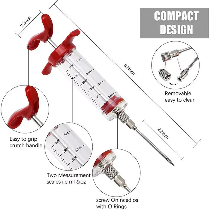 Kit injecteur de marinade pour barbecue : seringue à viande avec 3 aiguilles pour injecter la marinade et donner de la saveur
