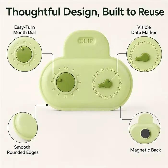 BSEVB-Accessoires de cuisine-Clip magnétique pour sac (2 ensembles), 10 pinces de scellage avec date, organisateur de collations mignon pour le stockage des aliments