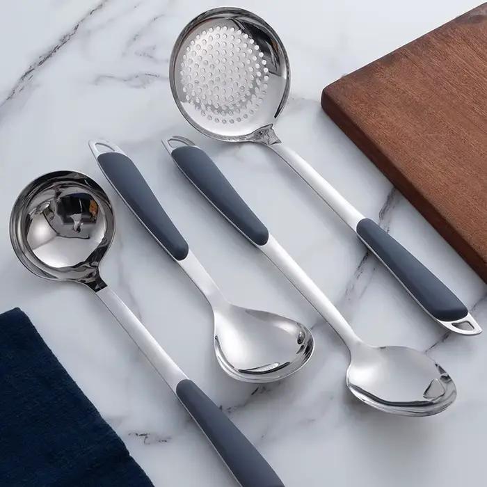 Ensemble d'ustensiles de cuisine en acier inoxydable 6 pièces avec poignées ergonomiques