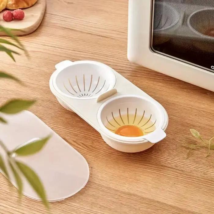 Cuiseur à œufs au micro-ondes, Double couche avec couvercle, fond antiadhésif, moule à œufs à ressort chaud, outils de cuisine, 1/2 pièces