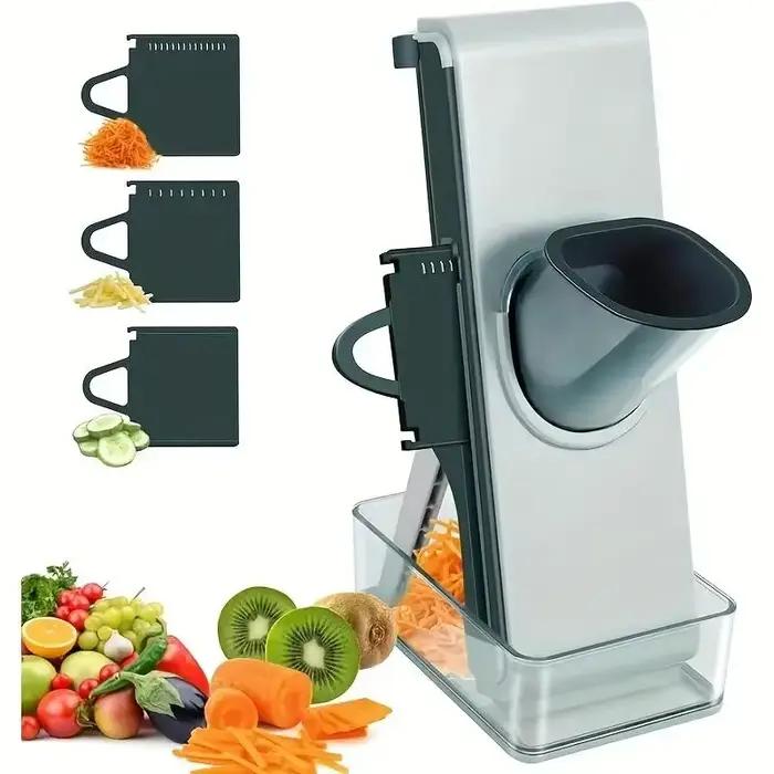 Trancheuse alimentaire Mandoline, trancheuse de légumes pour la cuisine, trancheuse de pommes de terre Mandoline, trancheuse alimentaire de cuisine, 4 en 1 et ajusteur d'épaisseur Mult