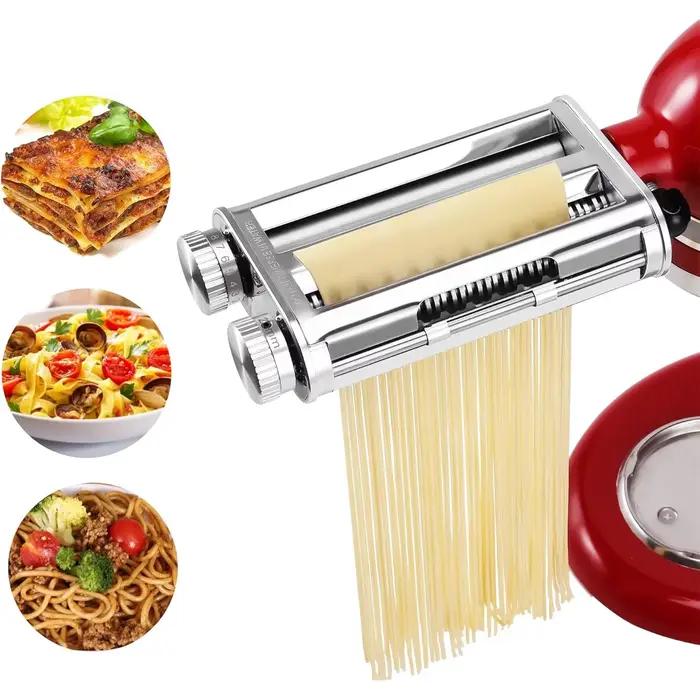 Accessoire pour machine à pâtes 3-en-1 pour batteurs sur socle KitchenAid, rouleau à pâtes avec coupe-spaghetti et coupe-fettuccine, 8 réglages d'épaisseur