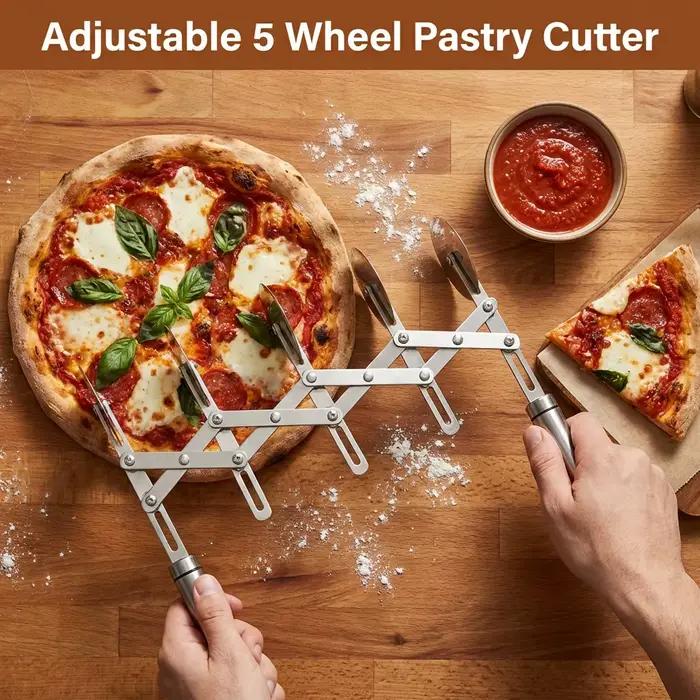 Coupe-pizza à 5 roues en acier inoxydable