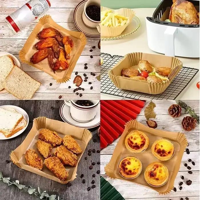 Papier de cuisson pour friteuse à Air jetable, carré et rond, plaque de Barbecue, tapis antiadhésif, four de cuisine, outil en papier absorbant l'huile