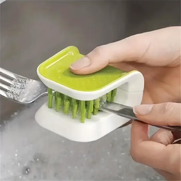Brosse de Nettoyage Double Face en Forme de U Plastique Bleu Idéale pour Fourchettes Cuillères Baguettes Cuisine Occasions Spéciales